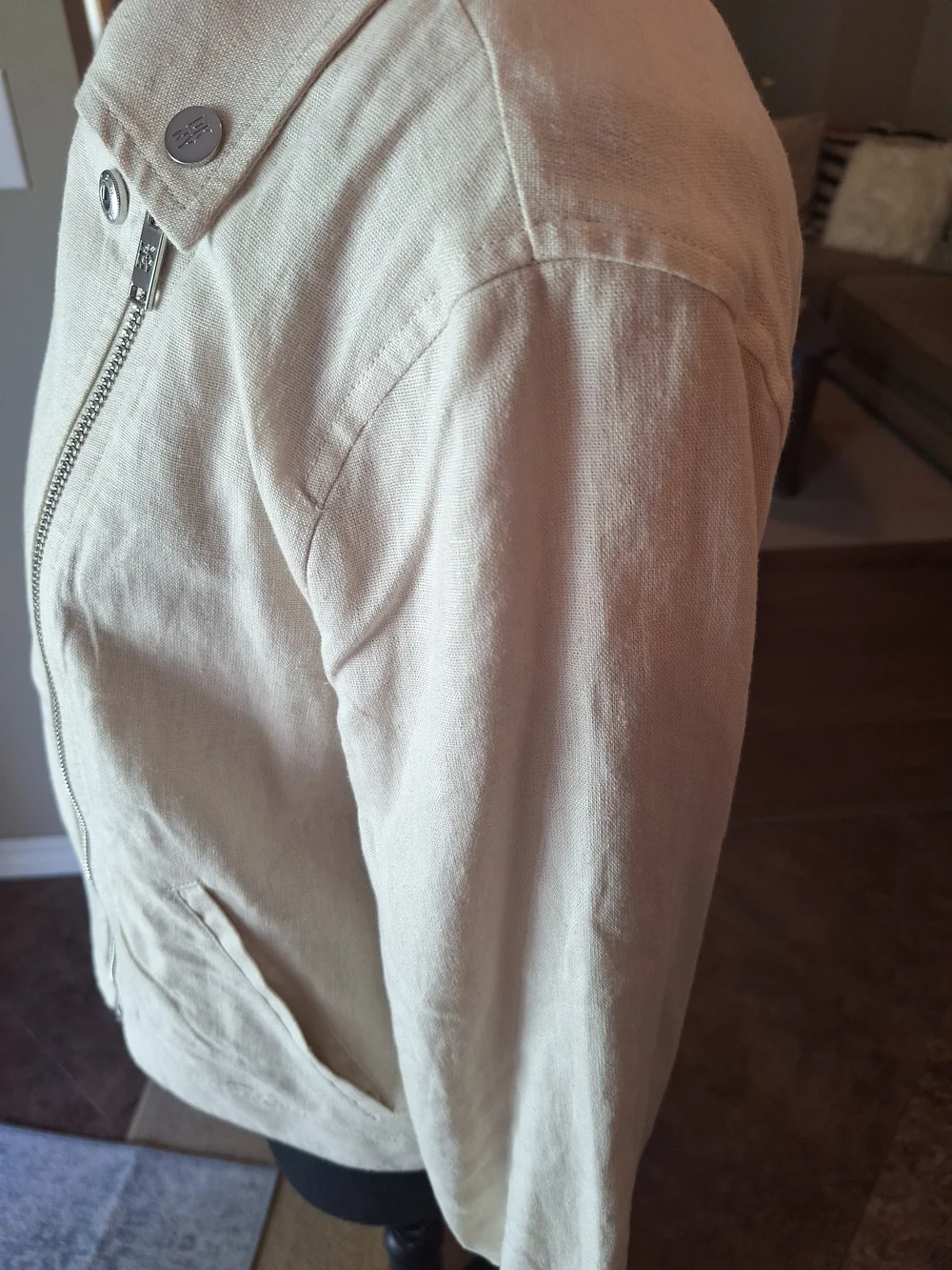 NWT DKNY Linen Women's Cream Moto Jacket Sz S